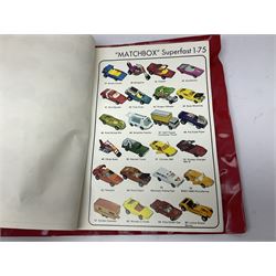 Matchbox 1-75 Series 'Superfast' ex-shop stock - eight models comprising two 62d Dragster, two 64c Slingshot Dragster, two 65d Saab Sonnet III and two 75c Alfa Carabo; all boxed; together with Matchbox trade catalogue c1973 in original vinyl cover (9)
