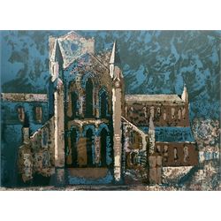 Norman Wade (British 20th century): 'Hexham Abbey', screen print signed titled numbered 5/70 and dated '69 in pencil 44cm x 60cm