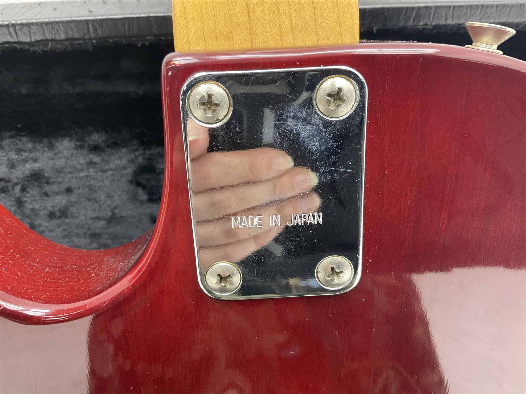 Gibson Marauder style six-string electric guitar with cherry coloured body, marked made in Japan L101cm; in locking hard carry case