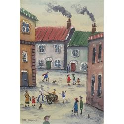 Pete Dimmock (Northern British Contemporary): 'Street Dog Cart Kids Cat', watercolour signed 26cm x 18cm