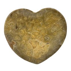 Fossilised coral dish in the form of a heart, D13cm