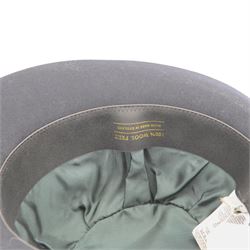 Mulberry felt trilby hat, no. U120, in navy blue with original tags, in red and gold Christy's London for Mulberry hat box