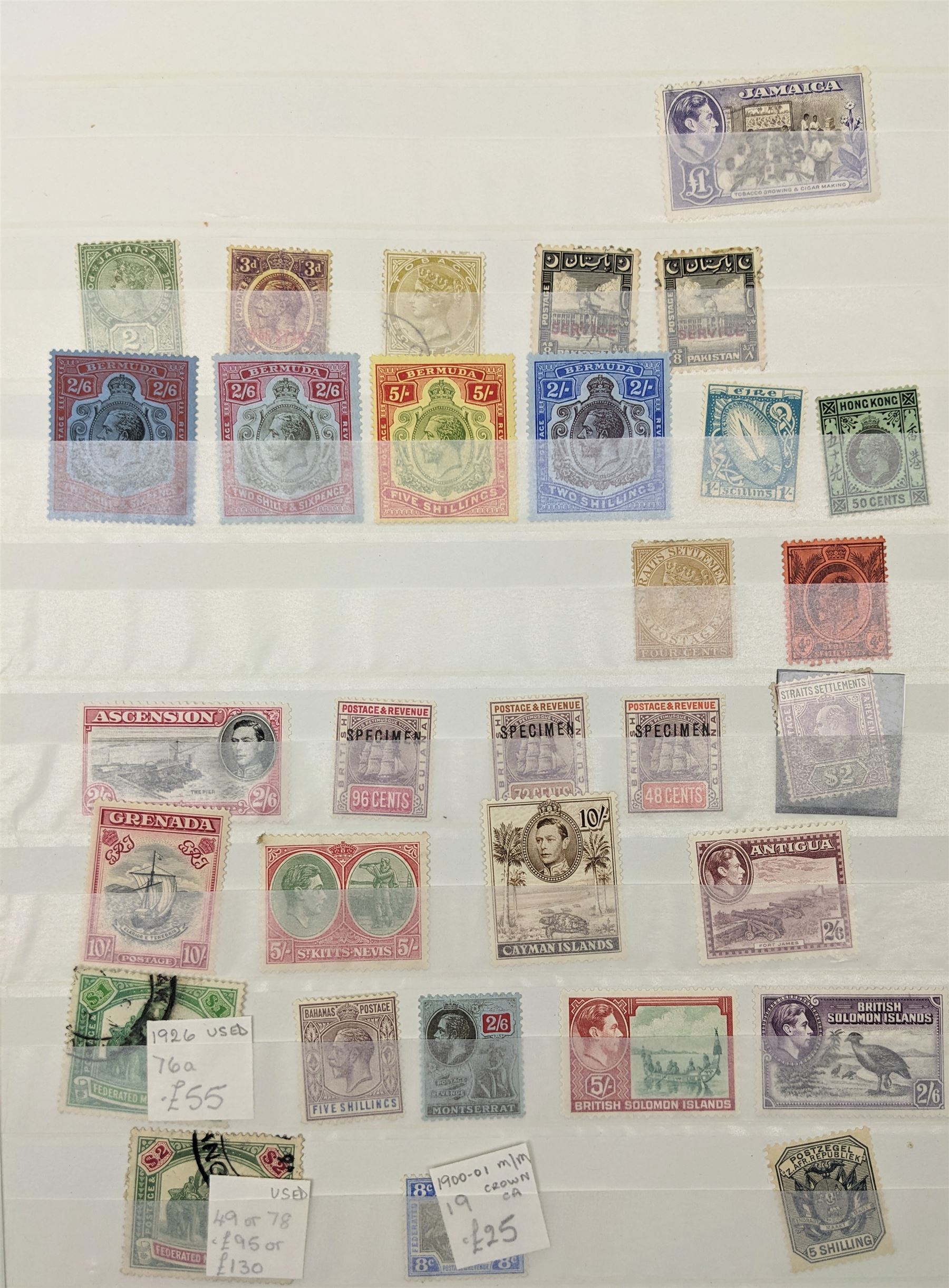 Queen Victoria and later World stamps, including Canada, Bermuda, Gibraltar, St Lucia, Trinidad, New Zealand, Cape of Good Hope etc, various values and monarchs , mint and used, housed in a green stockbook