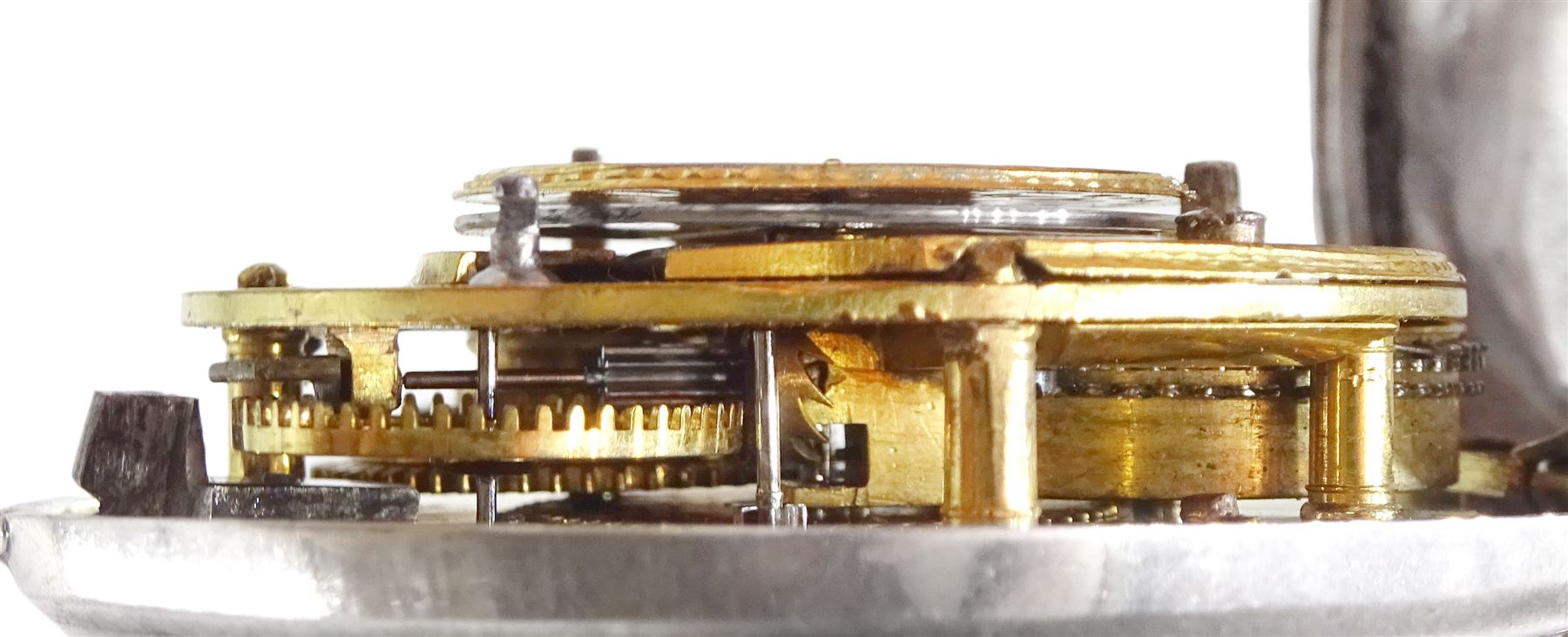 George III silver pair cased verge fusee pocket watch by Edward Davenport, London, No. 7756, white enamel dial with Roman numeral hour markers, case by Joseph Glenny, London 1806