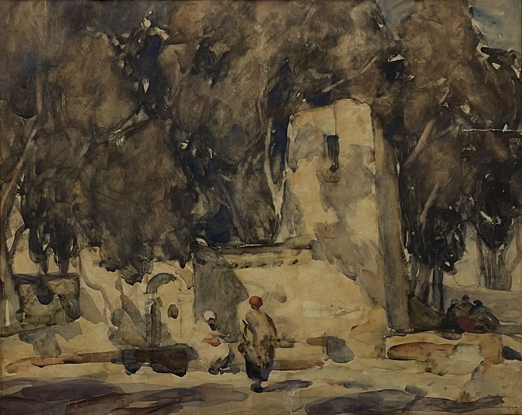 Maude Burge (New Zealand 1865-1957): Tunisian Street with Figures, watercolour signed 31cm x 39cm