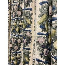 Large pair of Country House inter-lined curtains, cream fruit pattern, approx H395cm x W430cm overall each curtain