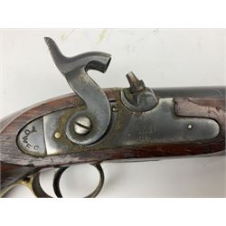 Scratch-built non-firing copy of a 19th century 'Tower' percussion converted from flintlock holster pistol, approximately 16-bore, the 12.5cm barrel with captive swivel ramrod under, brass furniture and walnut stock L31cm
