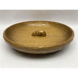 Mouseman - tooled oak fruit bowl, carved with oversized mouse signature, by the workshop of Robert Thompson, Kilburn 