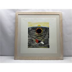 Sir Terry Frost RA (British 1915-2003): 'Trewellard Sun II' (Kemp 111), artist's proof linocut signed dated '90 and numbered V from an edition of 40 + 5 APs 46cm x 38cm with full margins