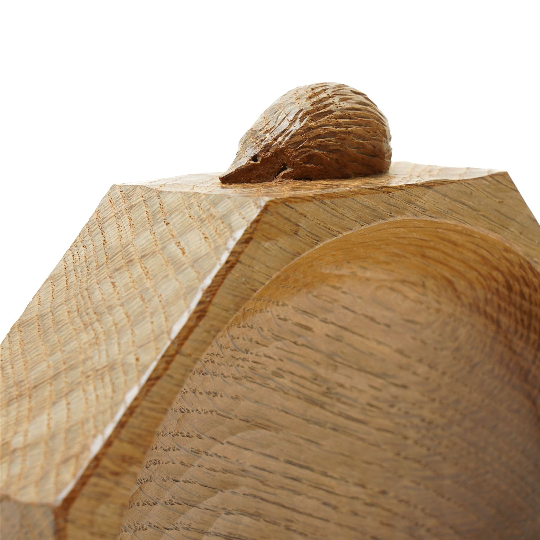 Hedgehogman - oak adzed octagonal bowl, on short foot, with carved hedgehog signature, by Nick Hill of Northallerton