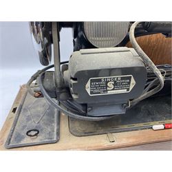 Mahogany cased electric Singer sewing machine, not tested 