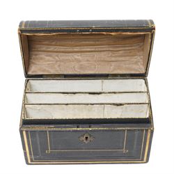 Victorian tooled leather dome top stationery casket by Parkins & Gotto, 24 & 25 Oxford St  with watered silk interior L21cm , another dome top casket and a lancet top casket (3) 
Provenance: property of a Nobleman
