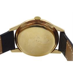 Tudor 9ct gold gentleman's manual wind wristwatch, Cal. 2422, Birmingham 1973, on black leather strap with original Rolex buckle