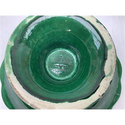 Wedgwood majolica comport, moulded with basket weave and foliage decoration, together with Imperial & Bonn and Sylvac jardinières, sylvac H18cm