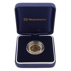 Queen Elizabeth II 2005 gold full sovereign coin, housed in a Westminster case