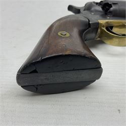 Unmarked Spencer & Rogers type Remington style .44 cal. six-shot percussion revolver, 20cm octagonal barrel with loading lever under, brass trigger guard and two-piece wooden grip L37cm overall; together with a framed watercolour by Alan J. Gray dated 2009 entitled 'The Remington .44 Calibre 1861 Navy Revolver'  19 x 42cm (2)