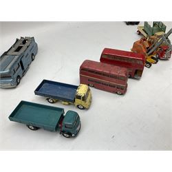 Corgi - eighteen unboxed and playworn/repainted die-cast commercial vehicles including Commer 5-Ton Wagon with drop-side trailer and two other 5-Ton wagons, Dodge Key Fargo, Jeep FC-150, two London Routemaster buses, Carrimore Trideck Transporter, two Carrimore Mark IV Transporters, Carrimore Low Loader, Ecurie Ecosse Racing Car Transporter etc (18)