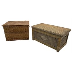 Rectangular wicker basket (L67cm, D51cm, H45cm; and a wicker blanket box (L85cm, D46cm, H43cm)
