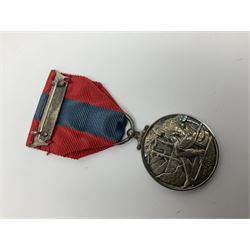 WWI pair of medals comprising British War Medal and Victory Medal awarded to 380807 Pte. W. Hayles Hamps. R.; Imperial Service Medal awarded to William Hayles; cased and boxed; WWII 1939-1945 War Medal and Defence Medal in issue box with slip; 1930s hallmarked silver football presentation fob etc