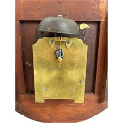 Joseph Critchley of Liverpool -  early 19th century twin fusee 8-day rosewood and mother of pearl inlaid drop-dial wall clock c1820, inlaid circular wooden dial surround with carved ears representing grapes and vine leaves, glazed box with a scroll carved surround, curved base and pendulum adjustment door, 14” painted dial with Roman numerals, minute track, and pierced steel hands within a cast brass bezel and flat glass, dial pinned to a four pillar chain driven fusee movement striking the hours on a bell. With pendulum and key.