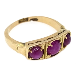  Chinese gold three stone star ruby ring, stamped with character marks and 18K  