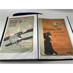Two albums of Victorian and later sheet music, many with attractive illustrated coloured covers, to include some war and air force related examples to include The Frost Polka, Milk to my Tea, Tour Songs of the Air Service, Silver Wings in the Moonlight, etc, some facsimile