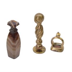 Collection of four 19th century gold plated seals with carnelian matrixes, together with three seals including an agate example, largest seal H3.5cm