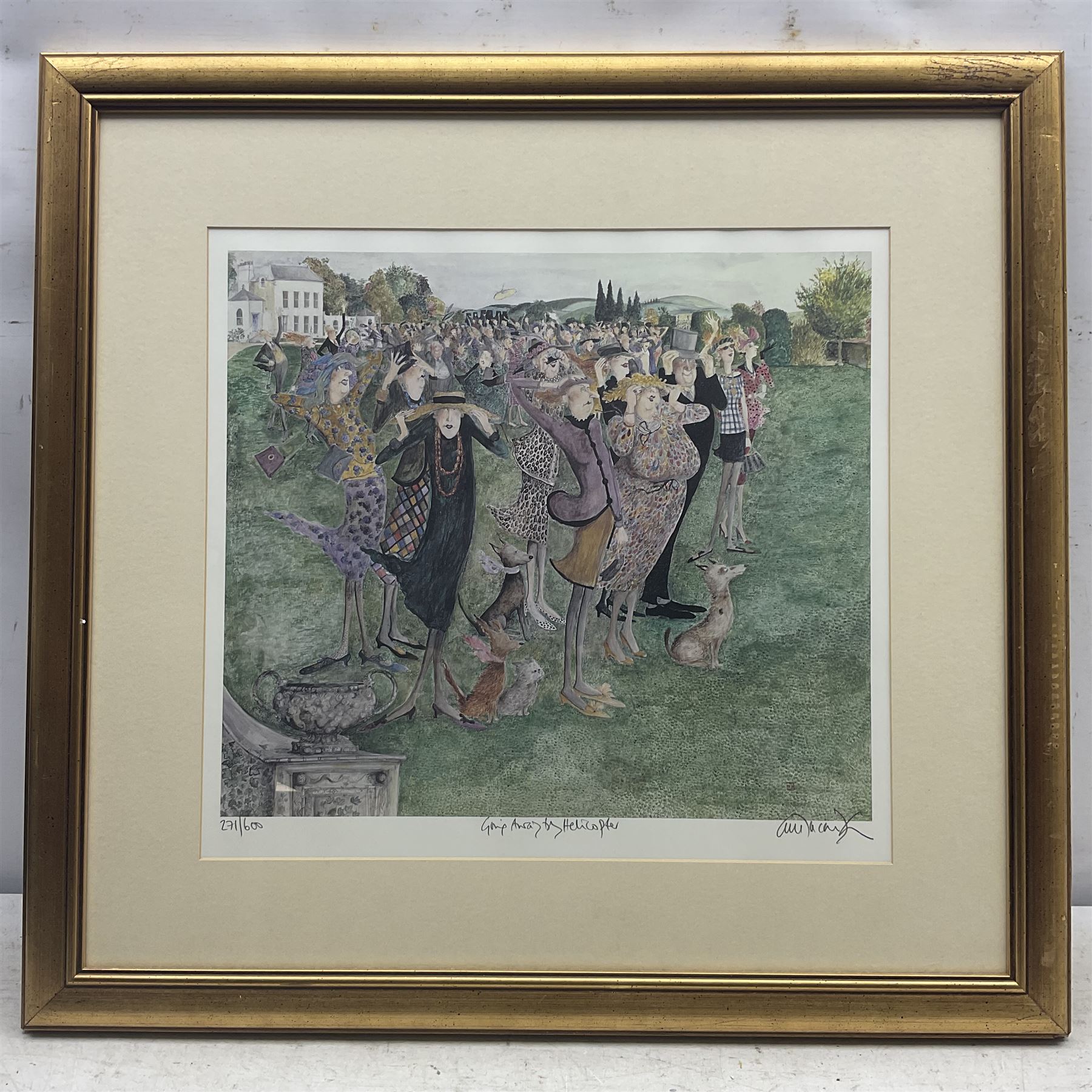 Sue Macartney-Snape (Tanzanian 1957- ): 'Going Away by Helicopter', limited edition print signed and numbered 271/600 in pencil 41cm x 44cm