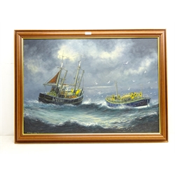  Jack Rigg (British 1927-): Whitby Lifeboat to the aid of a Trawler, oil on board signed and dated 1974,  60cm x 85cm  DDS - Artist's resale rights may apply to this lot  