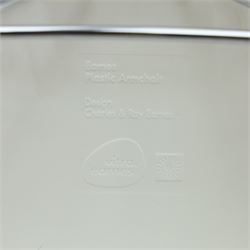 Vitra - RAR rocking chair, moulded plastic shell in cotton white with integrated arms, raised on chrome wire supports with stained wooden rocking runners