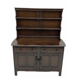 Ercol dark elm dresser, with plate rack