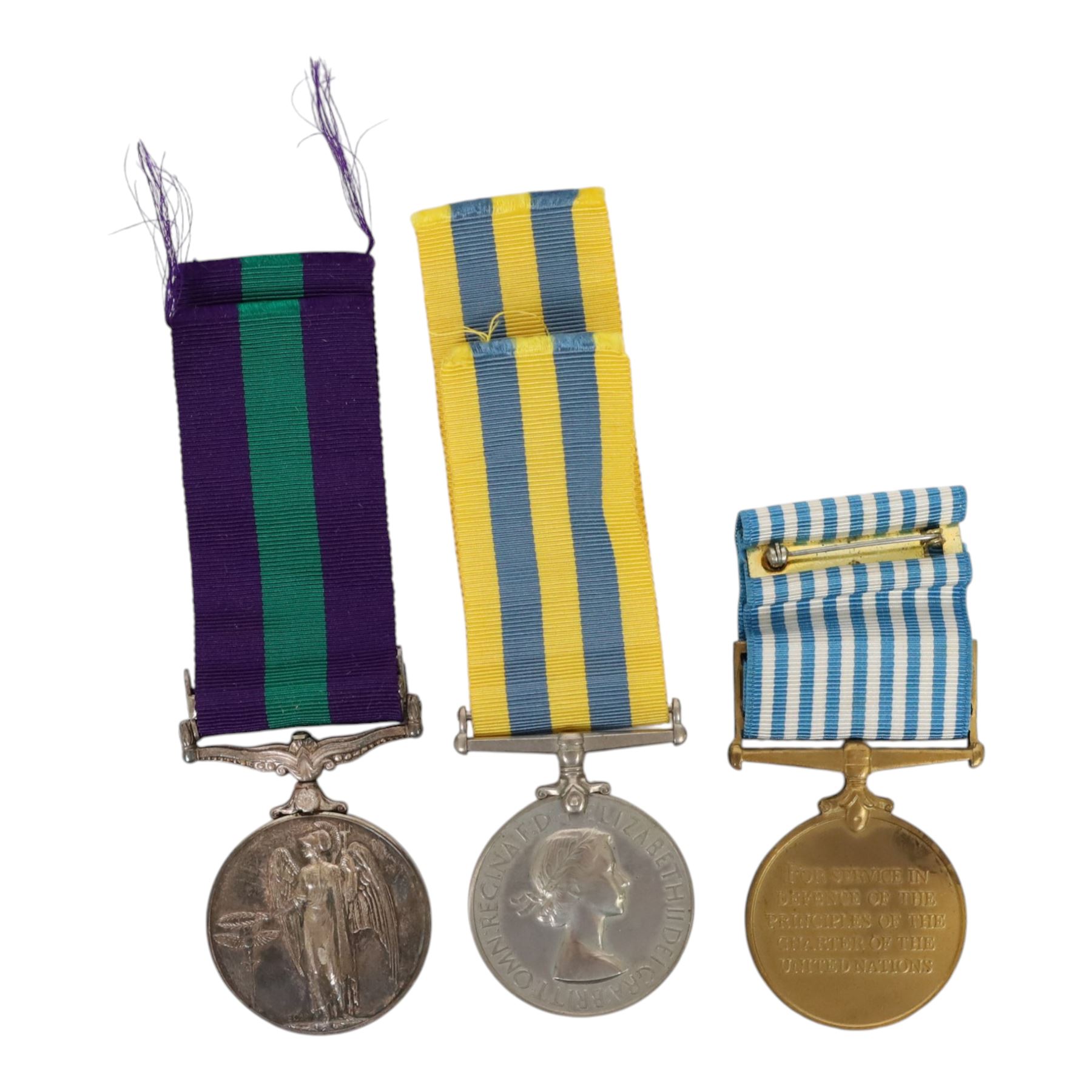 Trio of QEII medals; Korea medal, United Nations Korea medal and Elizabeth II general service medal with Malaya clasp, awarded to 22798847 pte. G. Wood Acc, together with the his service book