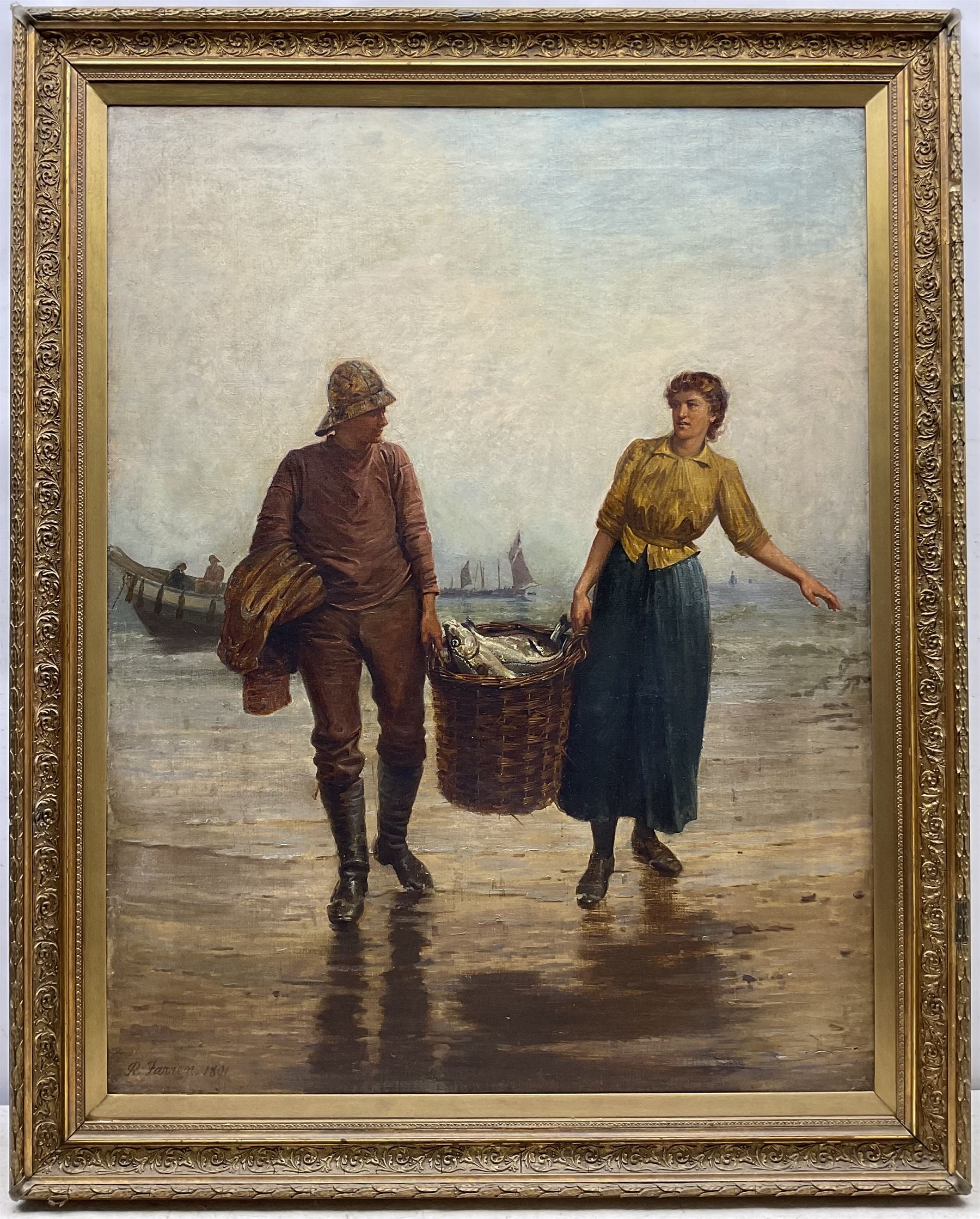 Robert Farren (British 1832-1912): Heading Home with the Catch, oil on canvas signed and dated 1891, 90cm x 70cm 
Provenance: private collection, purchased Bearnes Hampton & Littlewood 13th July 2011 Lot 370