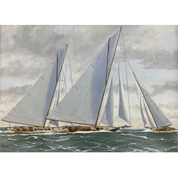 George Drury (British 1950-): 'The Big Class on the Solent - 1926', oil on board signed, titled verso 28cm x 38cm 