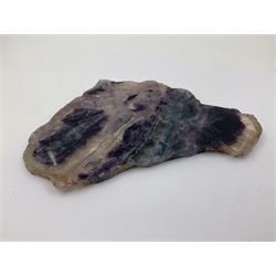 Complete Rainbow Fluorite Slice, polished to highlight the purples and blues,  H15cm, L17cm