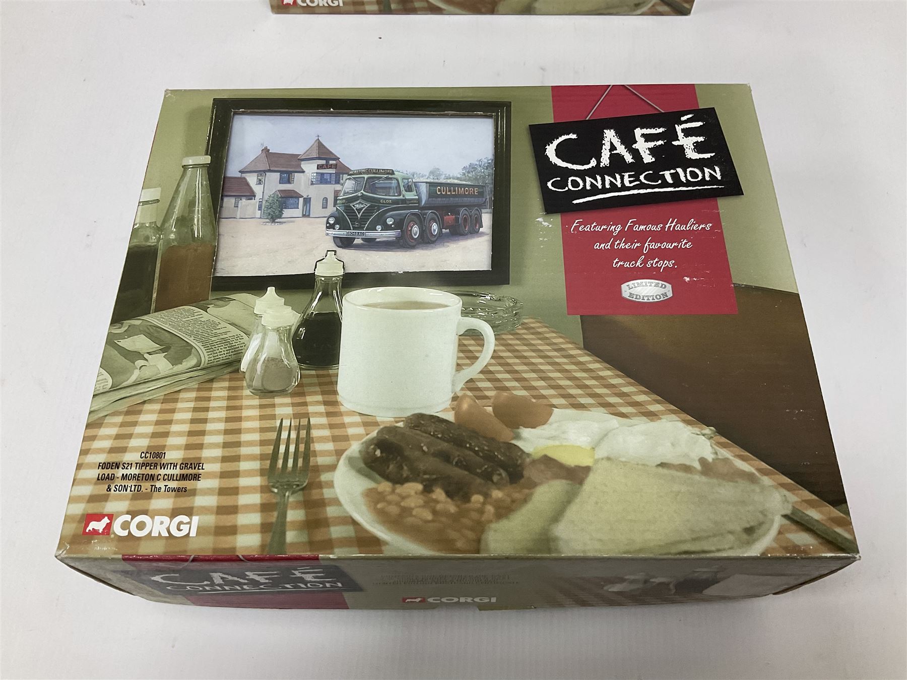 Corgi - six Cafe Connection boxed sets to include CC10501 ERF K. Platform Lorry - Richard Read (Transport) Ltd. Coronation Cafe; CC10801 Foden S21 Tipper with Gravel Load - Moreton C Cullimore & Son Ltd. The Towers; CC11603 Albion Reiver Sheeted Platform Lorry - W.H. Malcolm Ltd. Jungle Cafe; with three further examples, all boxed (6)