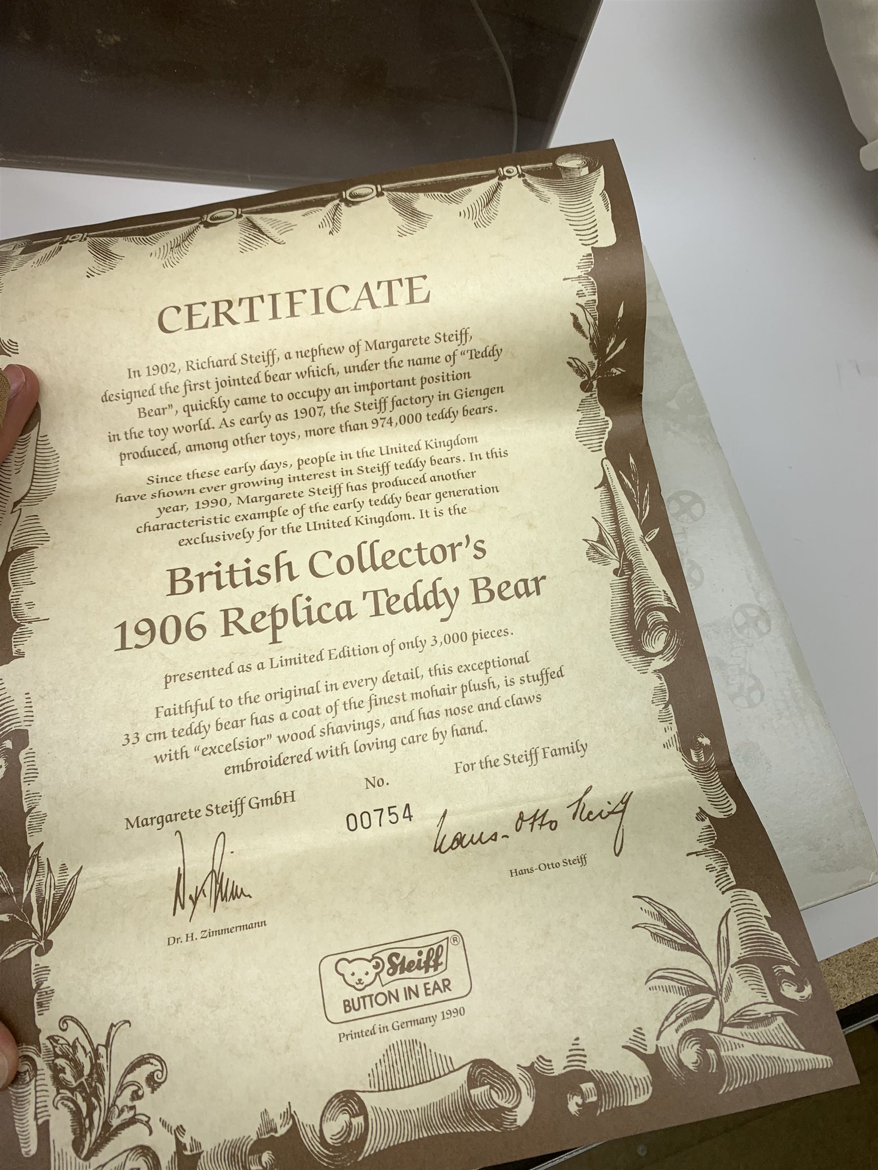 Steiff - limited edition 'Racing Driver' teddy bear wearing overalls with BMW and other logos, No.704/2002 with tag, H13