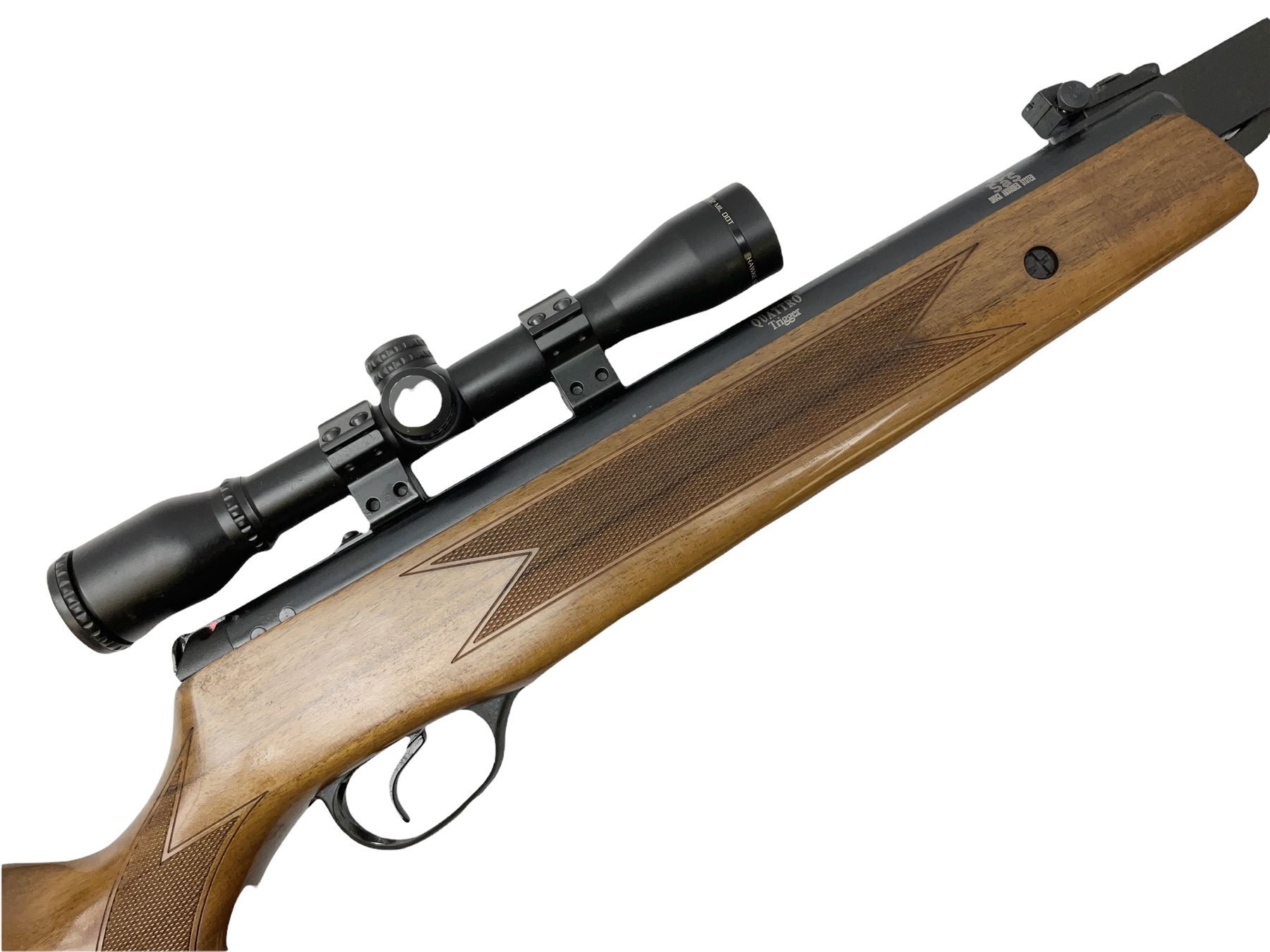 Hatsan Model 60S .22 air rifle with break-barrel action and Hawke 4 x 32 telescopic sight L115cm; in Field Sport fleece lined gun sling
