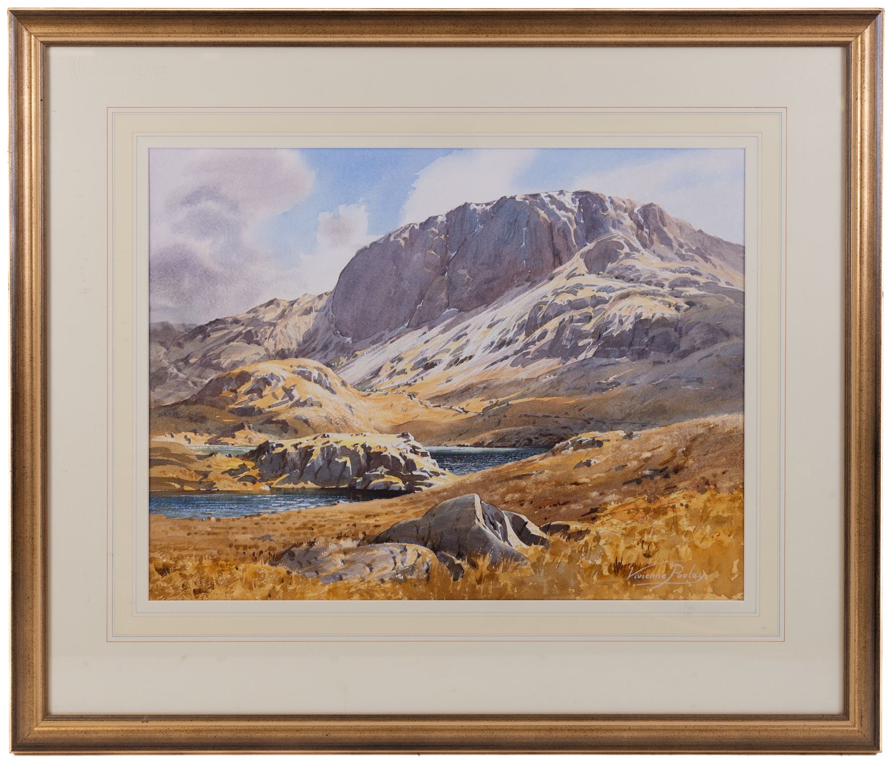 Vivienne Pooley (British 1944-): 'Great End and Sprinkling Tarn', watercolour signed, titled on gallery label verso 40cm x 53cm