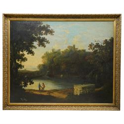 Grand Tour School (Late 18th century): Capriccio Tivoli Landscape with a Roman Sarcophagus and Figures, oil on canvas unsigned 71cm x 90cm