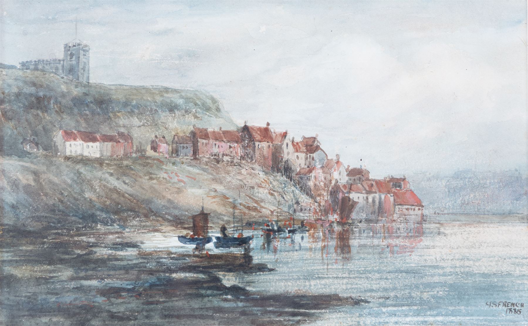 George Scarth French (British fl.1894-1910): View of Whitby, watercolour signed and dated 1885, 15cm x 24cm; together with another of 'Whitby Early Morning' signed with initials EMA, 10.5cm x 15cm and two others of Ugthorpe Lane, near Whitby, max 17cm x 25cm (4)