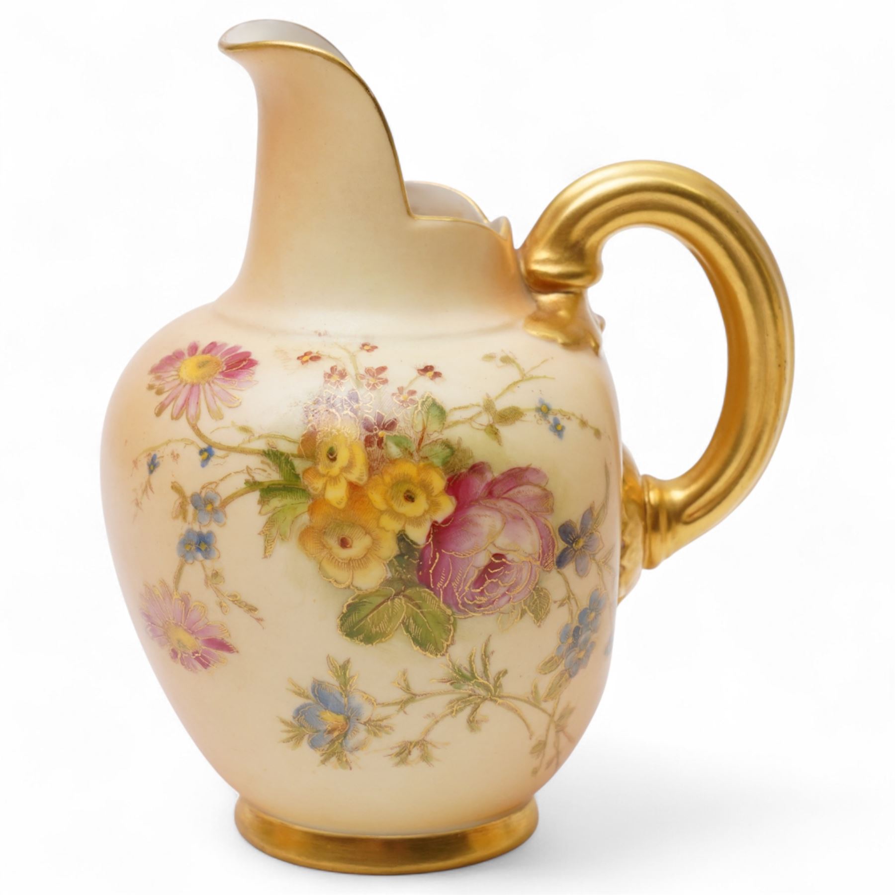 Four pieces of Royal Worcester blush ivory, each decorated with floral sprigs of various flowers, tallest 15.5cm (4)