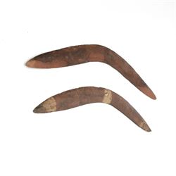 Two wooden aboriginal boomerangs, larges