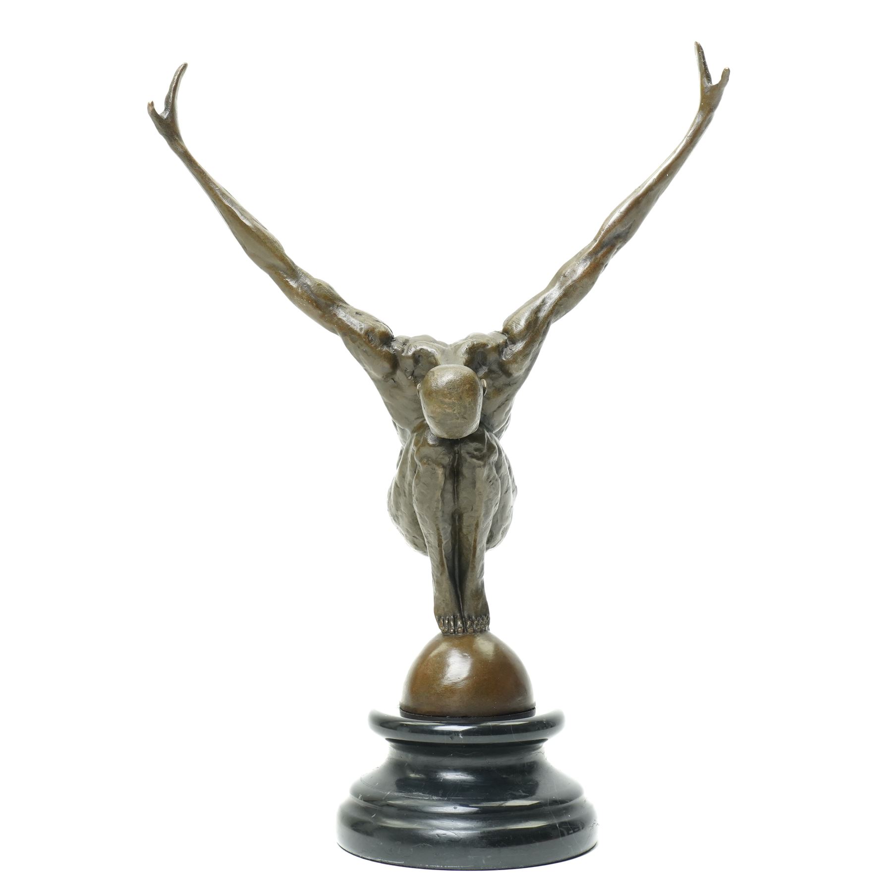 After Milo - bronze figure of a man in perfect balance, bearing signature and foundry mark, overall H28.5cm