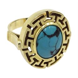 14ct gold oval turquoise key design ring, stamped 585