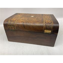 Victorian walnut box with Tunbridge ware banding and mother-of-pearl inlay, W29.5cm H14cm, together with first aid kit box