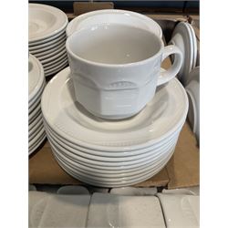 White ceramic cups (90) with additional saucers (90)- LOT SUBJECT TO VAT ON THE HAMMER PRICE - To be collected by appointment from The Ambassador Hotel, 36-38 Esplanade, Scarborough YO11 2AY. ALL GOODS MUST BE REMOVED BY WEDNESDAY 15TH JUNE.