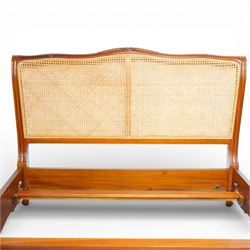 And So To Bed - 5ft king size bed double 'Louis' caned bed with white upholstered sprung base panels, with scrolled headboard and footboard enclosing a double caned panel, on short cabriole supports  