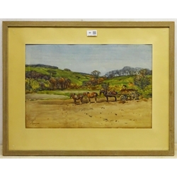 John Atkinson (Staithes Group 1863-1924): Yorkshire Landscape with Working Horses, watercolour signed, inscribed verso 32cm x 49cm