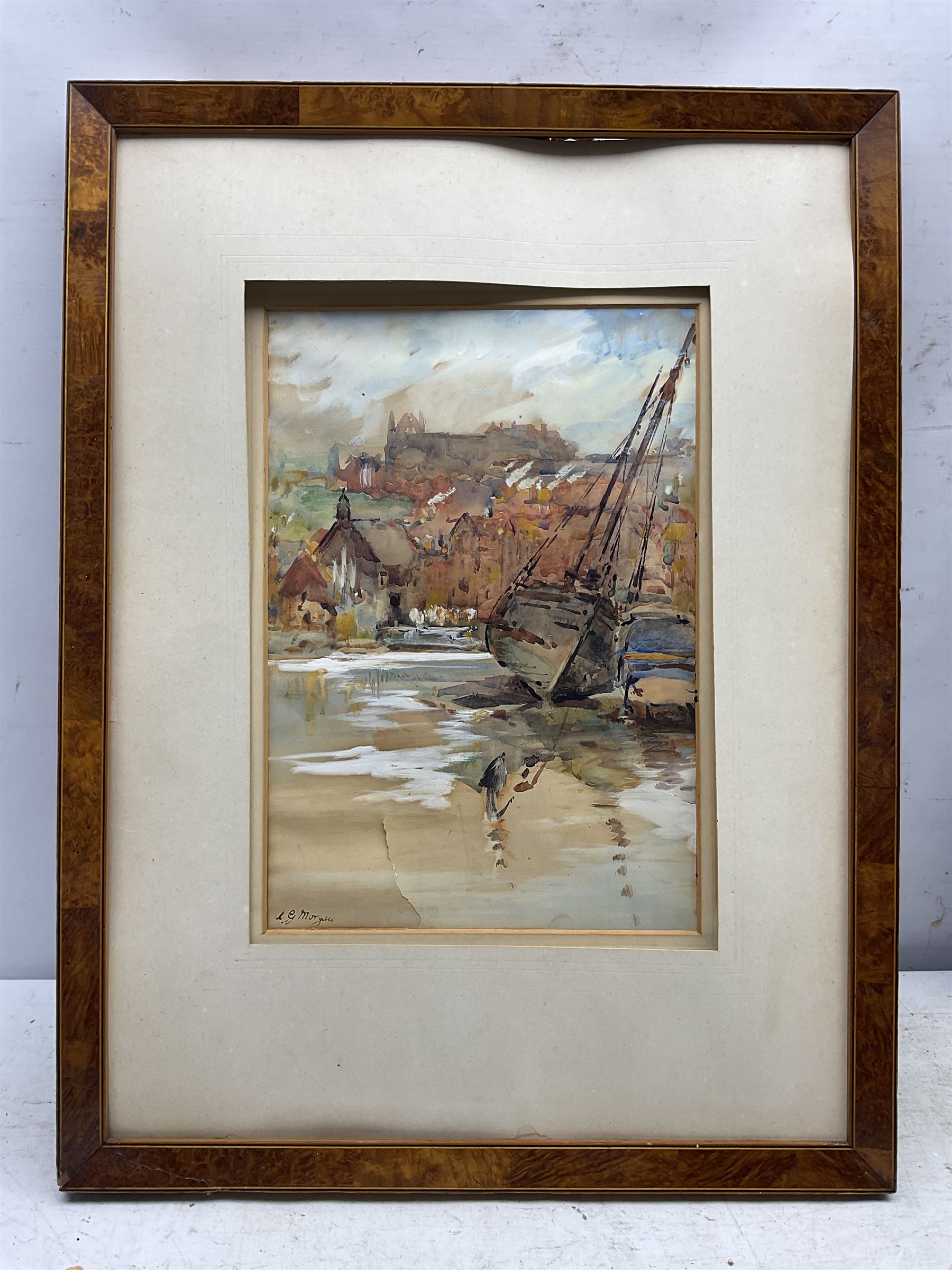 Alfred George Morgan (British 1848-1930): Boat in Whitby Harbour at Low Tide, watercolour signed 33cm x 23cm